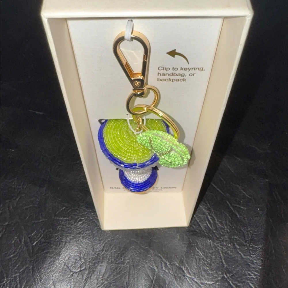 Haute Hippie Blue, White & Green Beaded Cocktail Charm Keychain, NEW